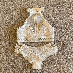 Victoria's Secret White Lace Halter Bralette and Panty Set